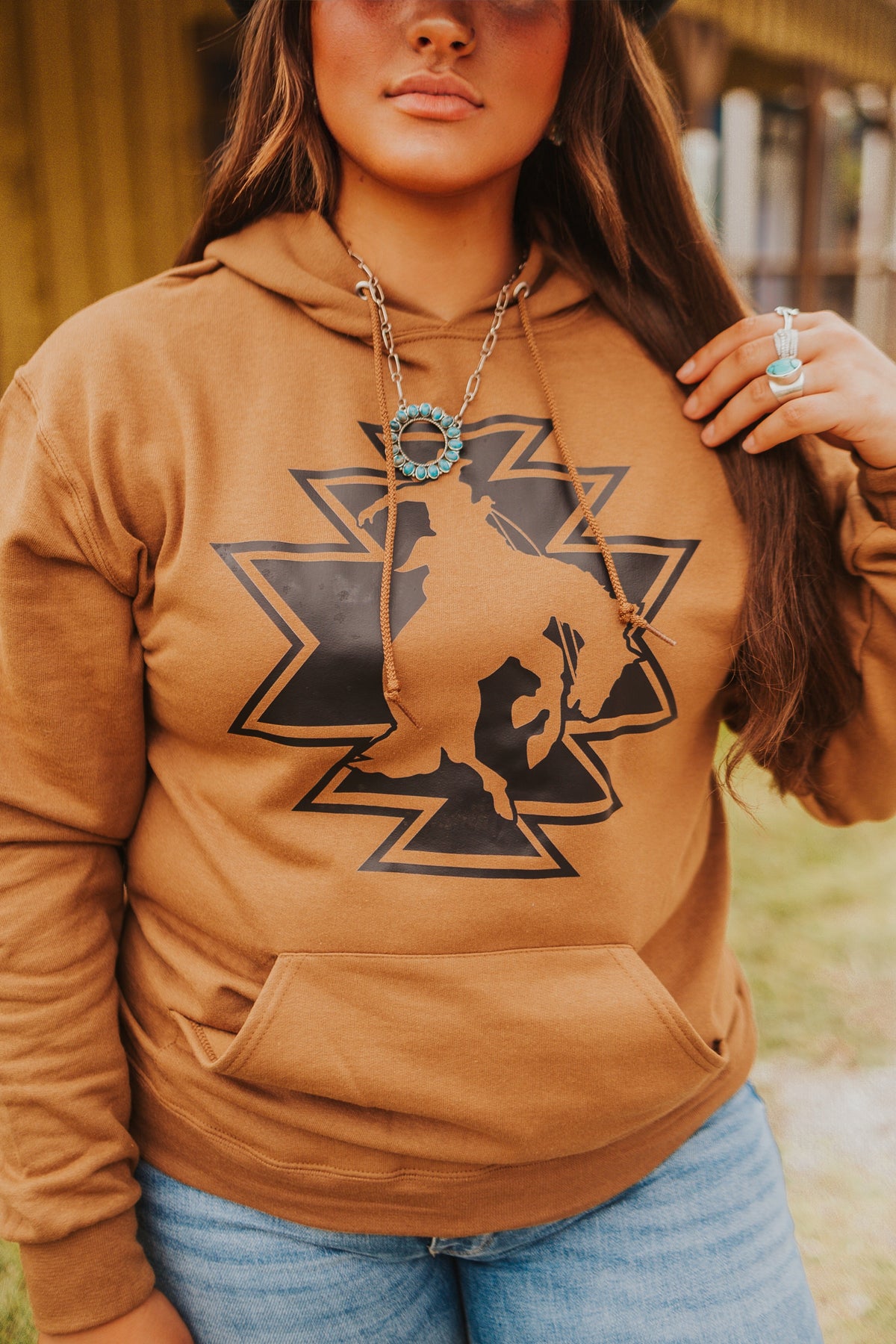 BROWN AZTEC WESTERN HOODIE