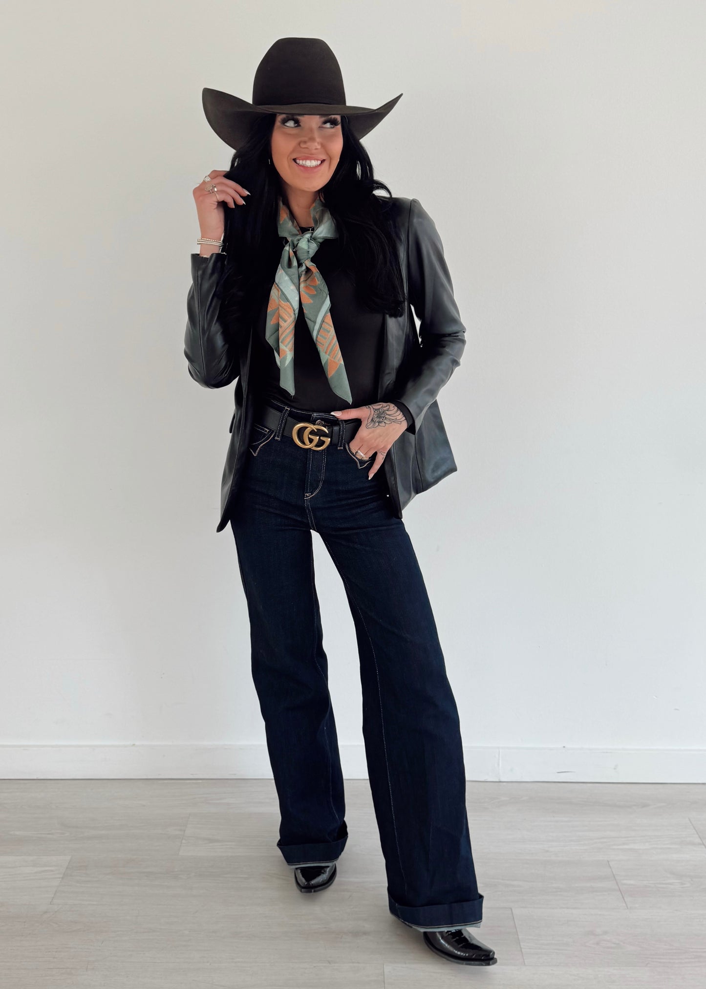 LEATHER OPEN FRONT BLAZER