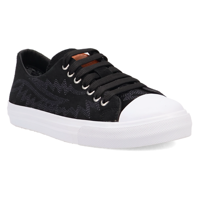 Black sneaker with white sole on a white background