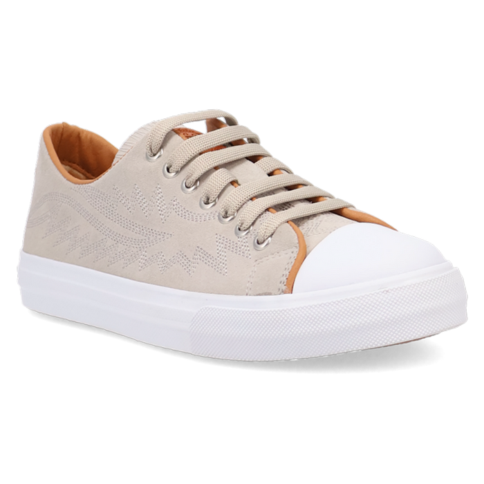Beige sneaker with white sole on a white background