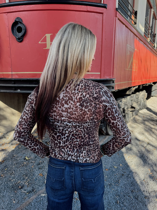LEOPARD MESH TIE TOP