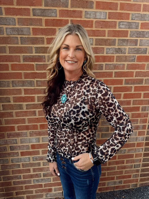 LEOPARD PRINT MESH TOP