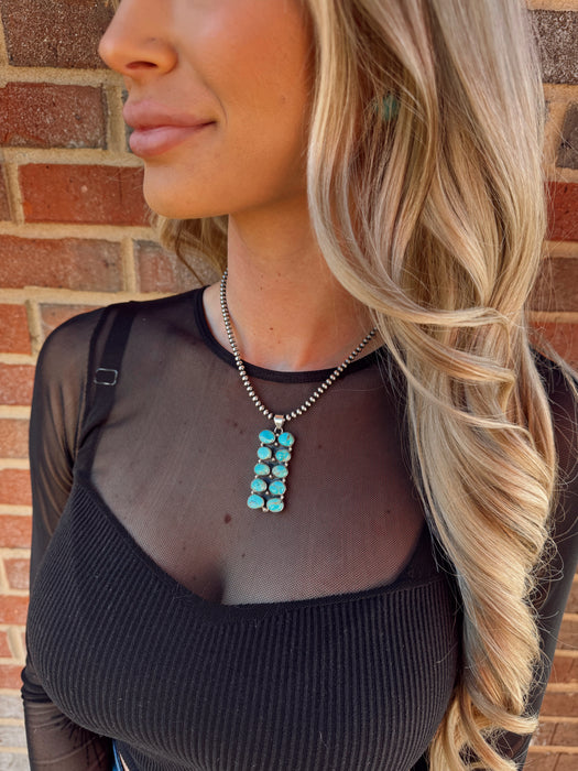 STERLING SILVER CLUSTER TURQUOISE NECKLACE