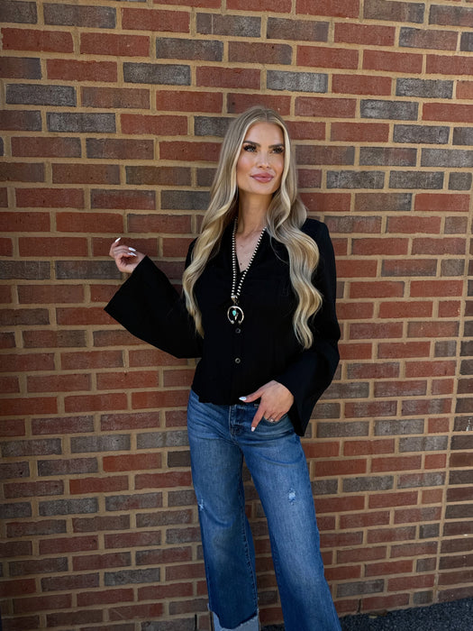 VNECK BLACK BELL TOP