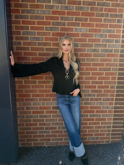 VNECK BLACK BELL TOP