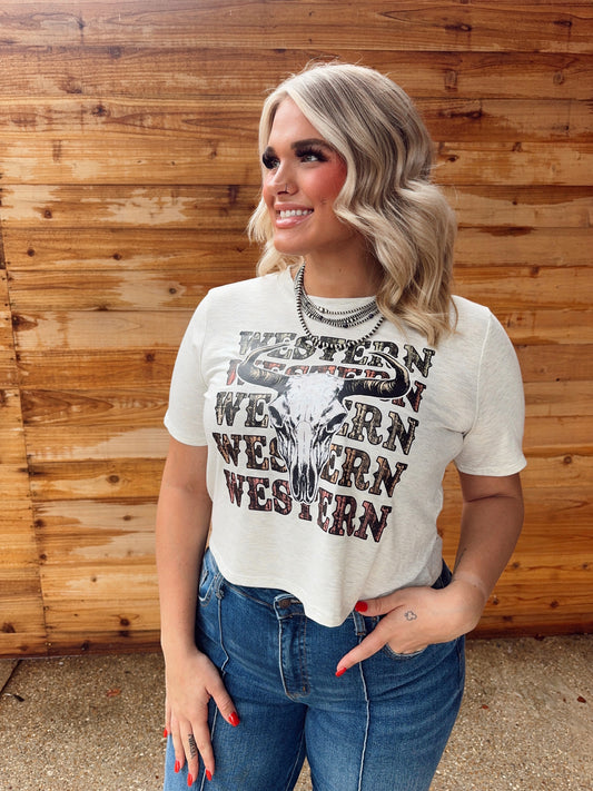 WESTERN SKULL CROP TEE