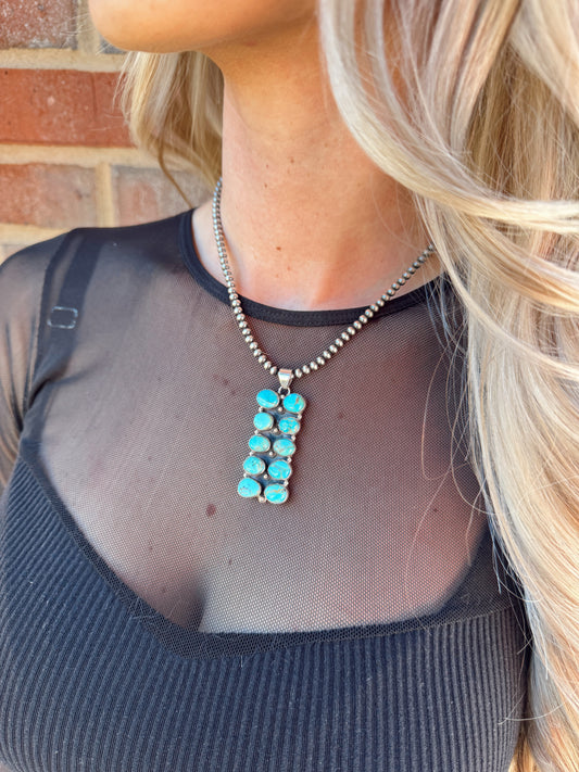STERLING SILVER CLUSTER TURQUOISE NECKLACE