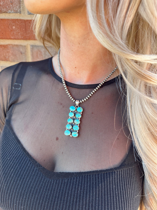 STERLING SILVER CLUSTER TURQUOISE NECKLACE