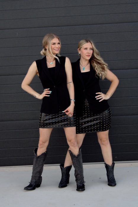 BLACK LEATHER STUDDED SKIRT