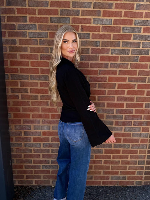 VNECK BLACK BELL TOP