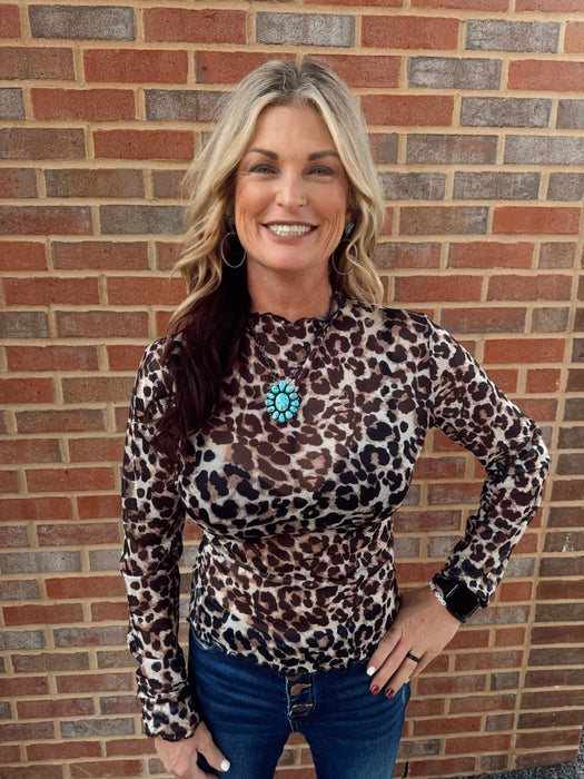 LEOPARD PRINT MESH TOP
