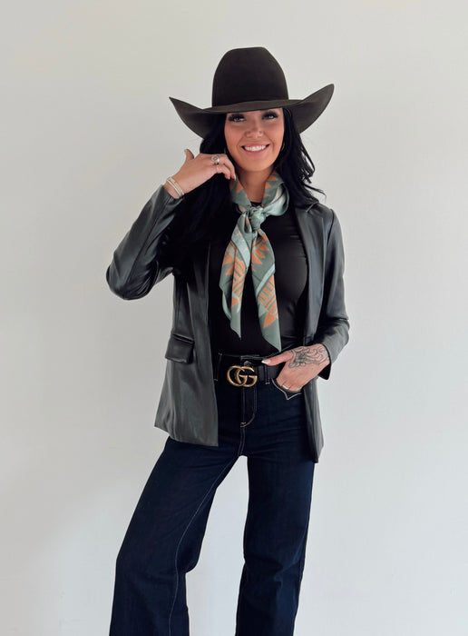 LEATHER OPEN FRONT BLAZER