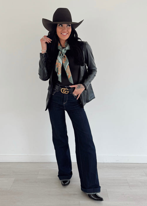 LEATHER OPEN FRONT BLAZER