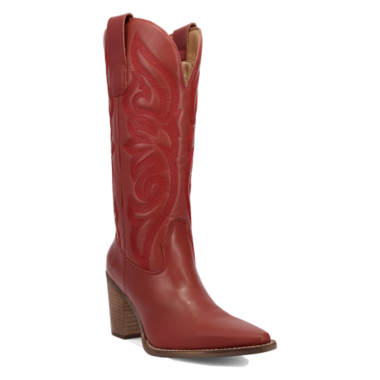 Red cowboy boot on a white background