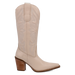 Beige cowboy boot with a wooden heel on a white background