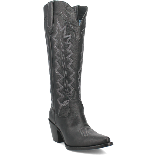 BLACK WESTERN STYLED BOOT ON WHITE BACKGROUD