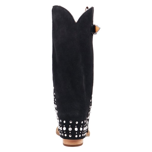 Black cowboy boot with pearl details on a white background