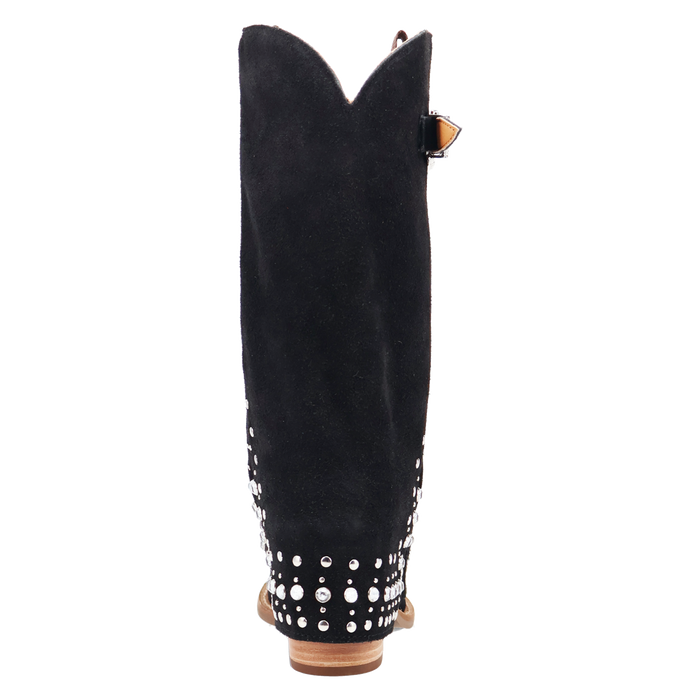Black cowboy boot with pearl details on a white background