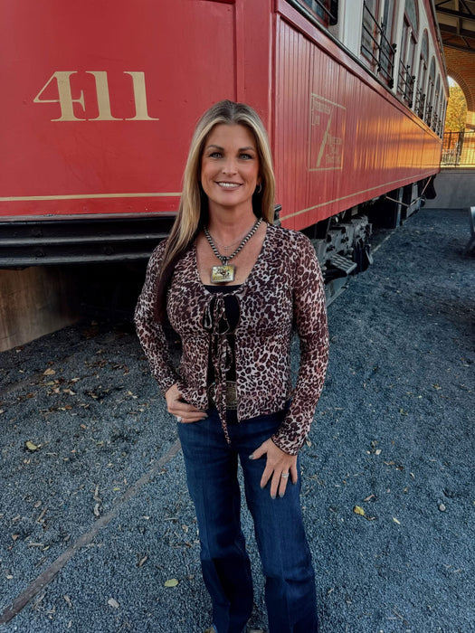 LEOPARD MESH TIE TOP