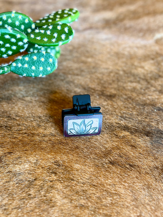 WESTERN SUNFLOWER BLACK LEATHER CLIP