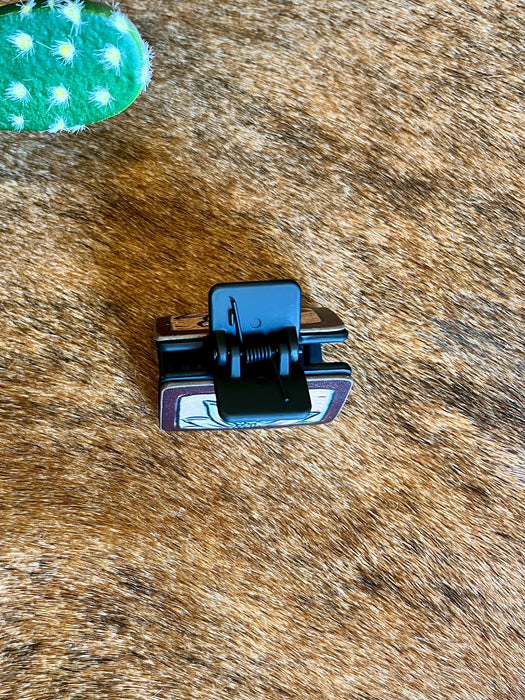 WESTERN SUNFLOWER BLACK LEATHER CLIP