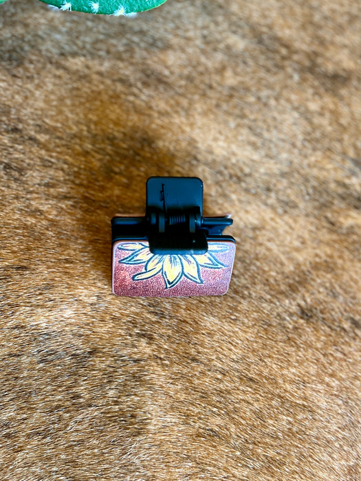 WESTERN SUNFLOWER BROWN LEATHER CLIP