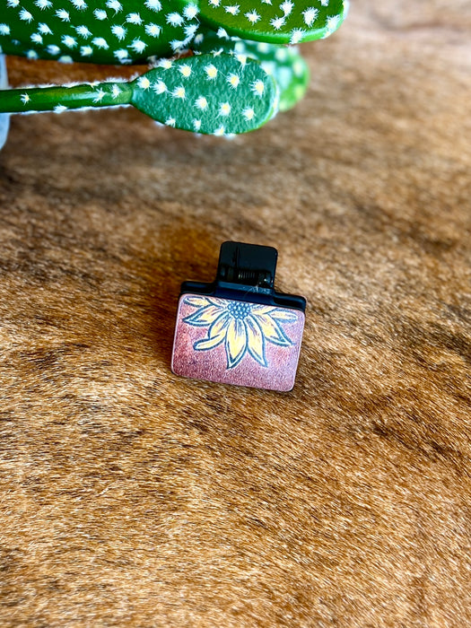WESTERN SUNFLOWER BROWN LEATHER CLIP