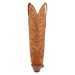Tan cowboy boot with intricate pattern on a white background