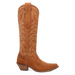 Brown cowboy boot with intricate stitching on a white background