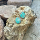 Turquoise stone earrings on a rock with stones in the background