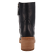 Black leather boot with a brown sole on a white background