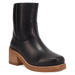 Black leather ankle boot with a wooden heel on a white background