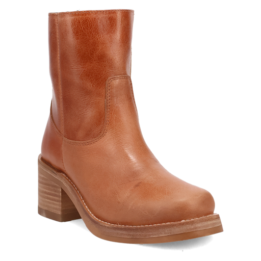 Brown leather boot on a white background