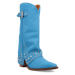 Blue cowboy boot with studded details on a white background