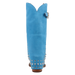 Blue cowboy boot with studded details on a white background