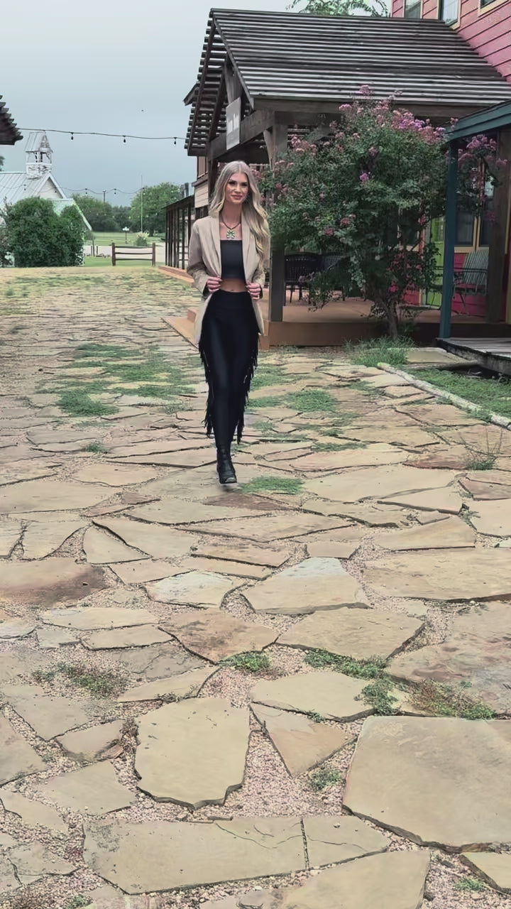 Beige snake blazer and finge leggings video