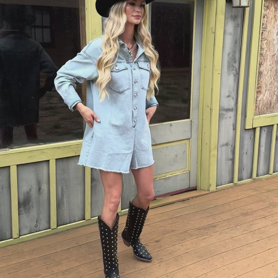 Long Sleeve Button Up Denim Romper