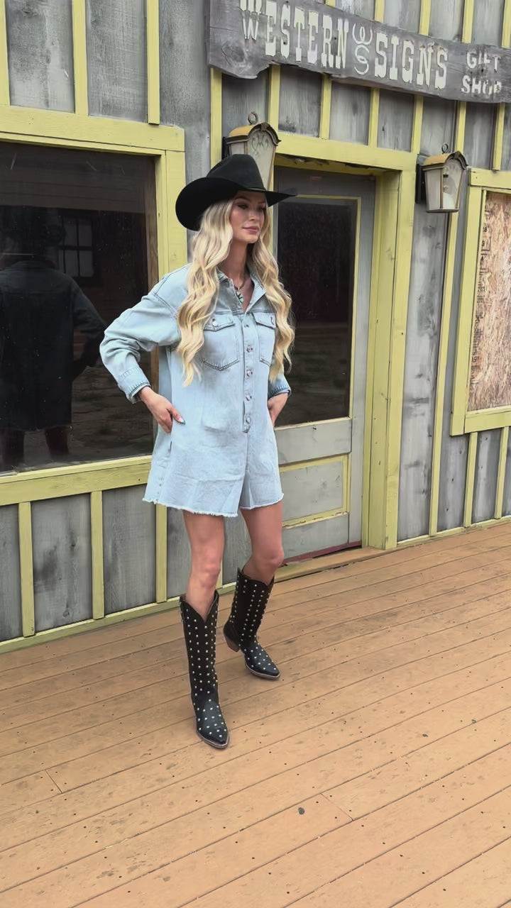 Long Sleeve Button Up Denim Romper
