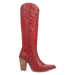 Red cowboy boot with intricate design on a white background
